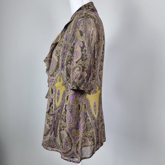 100 % Silk Jones New York Collection Short Sleeve Paisley Blouse Size 12 - Picture 3 of 10